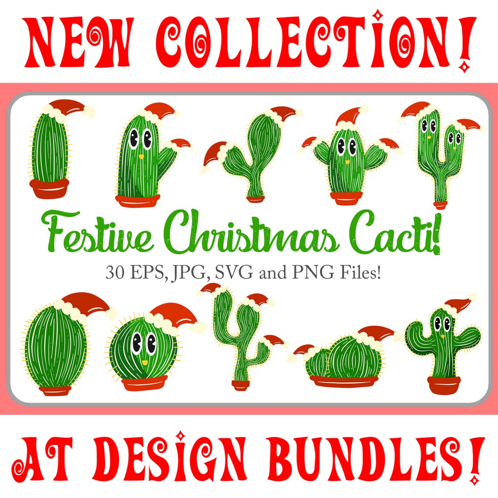 Design Bundle Christmas Cactus cartoon collection Squeeb Creative