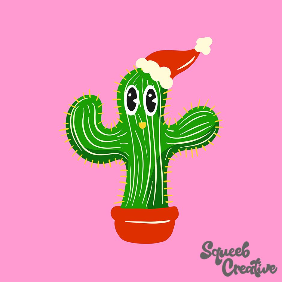 Christmas Cactus Santa Cartoon by Squeeb Creative