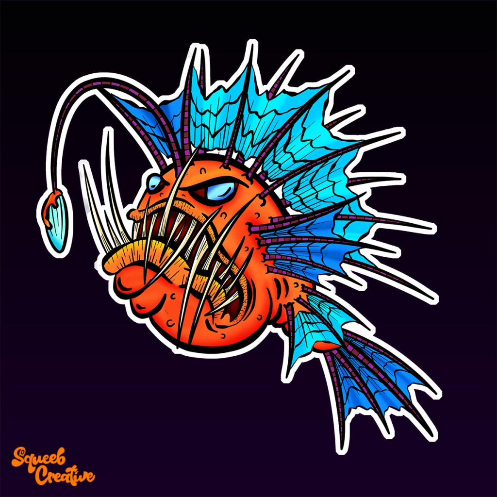 Angry Anglerfish Deep Sea Creature Cartoon Illustration Squeeb Creative