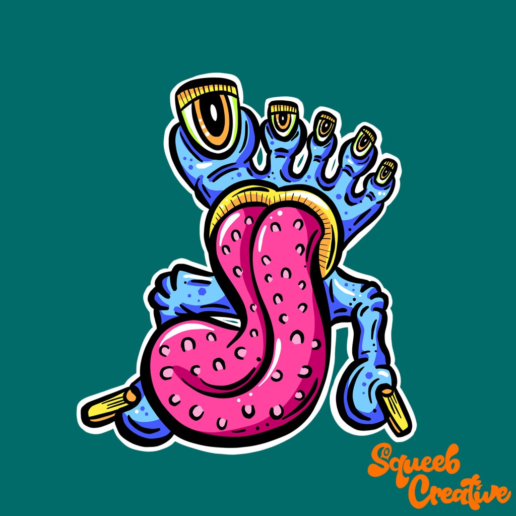 Foot Tongue Lick Monster Ghost Cartoon Illustration Squeeb Creative