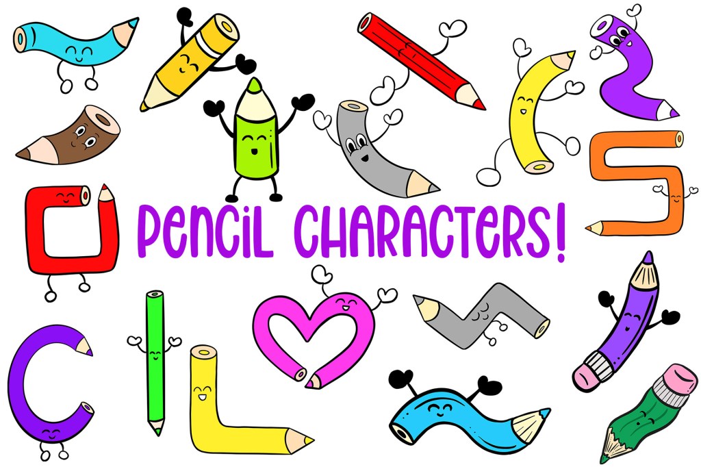 Cartoon Pencil Characters Illustration Collection by Squeeb Creative