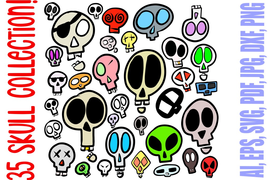 Cartoon Skull Illustration Doodles Halloween Collection by Squeeb Creative