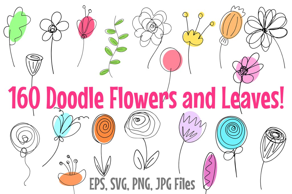 Doodle Flowers and Leaves Cartoon Icon Collection by Squeeb Creative