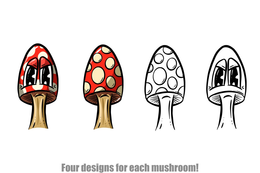 Magic Mushroom Cartoon Toadstools Illustration by Squeeb Creative 