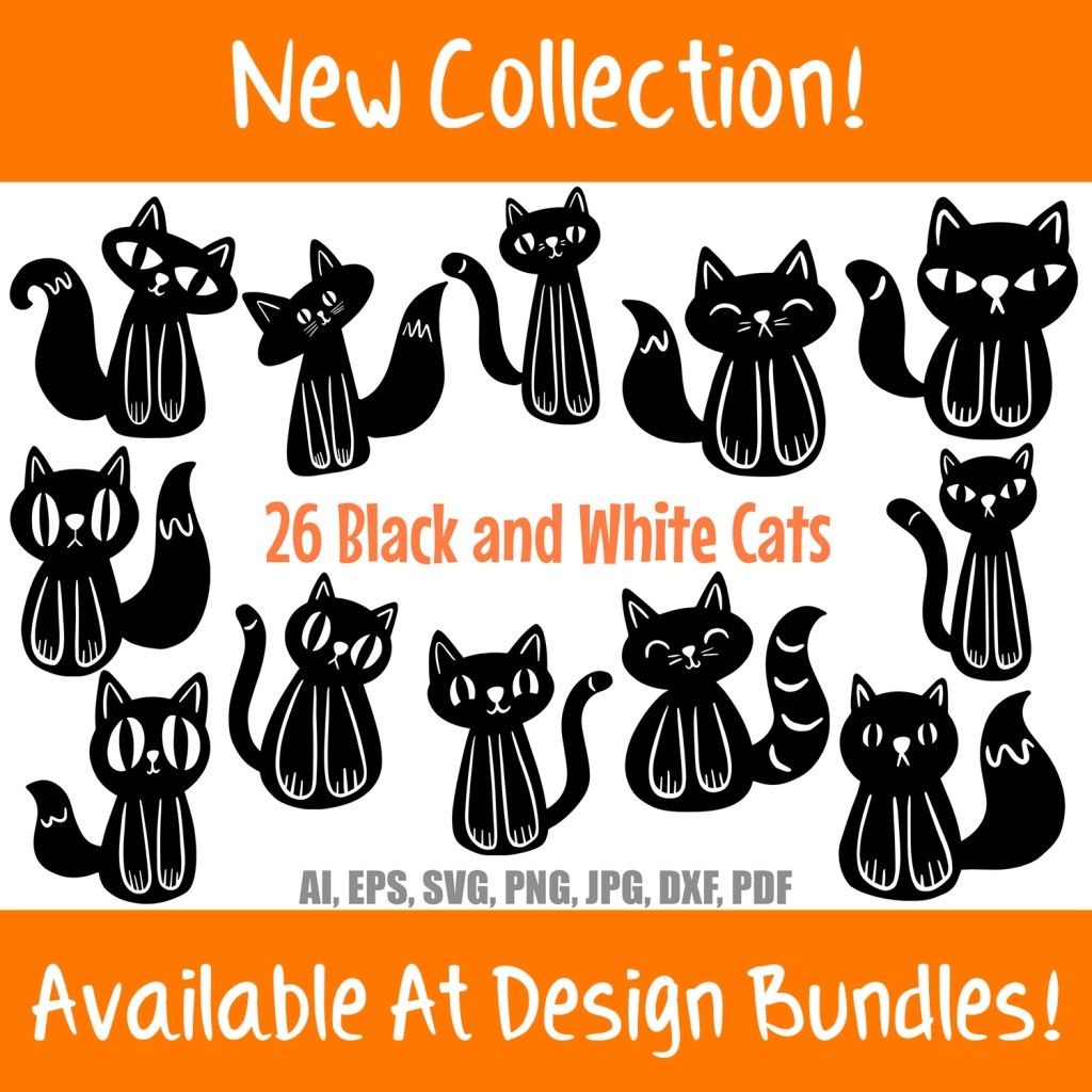 Black and White kittens and cats collection download for Halloween by Squeeb Creative