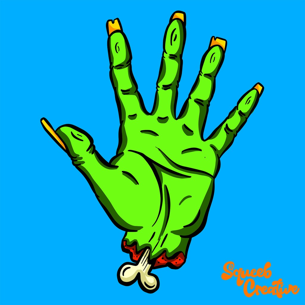 Undead Walking Dead Severed Hand Cartoon Zombie Hello by Squeeb Creative