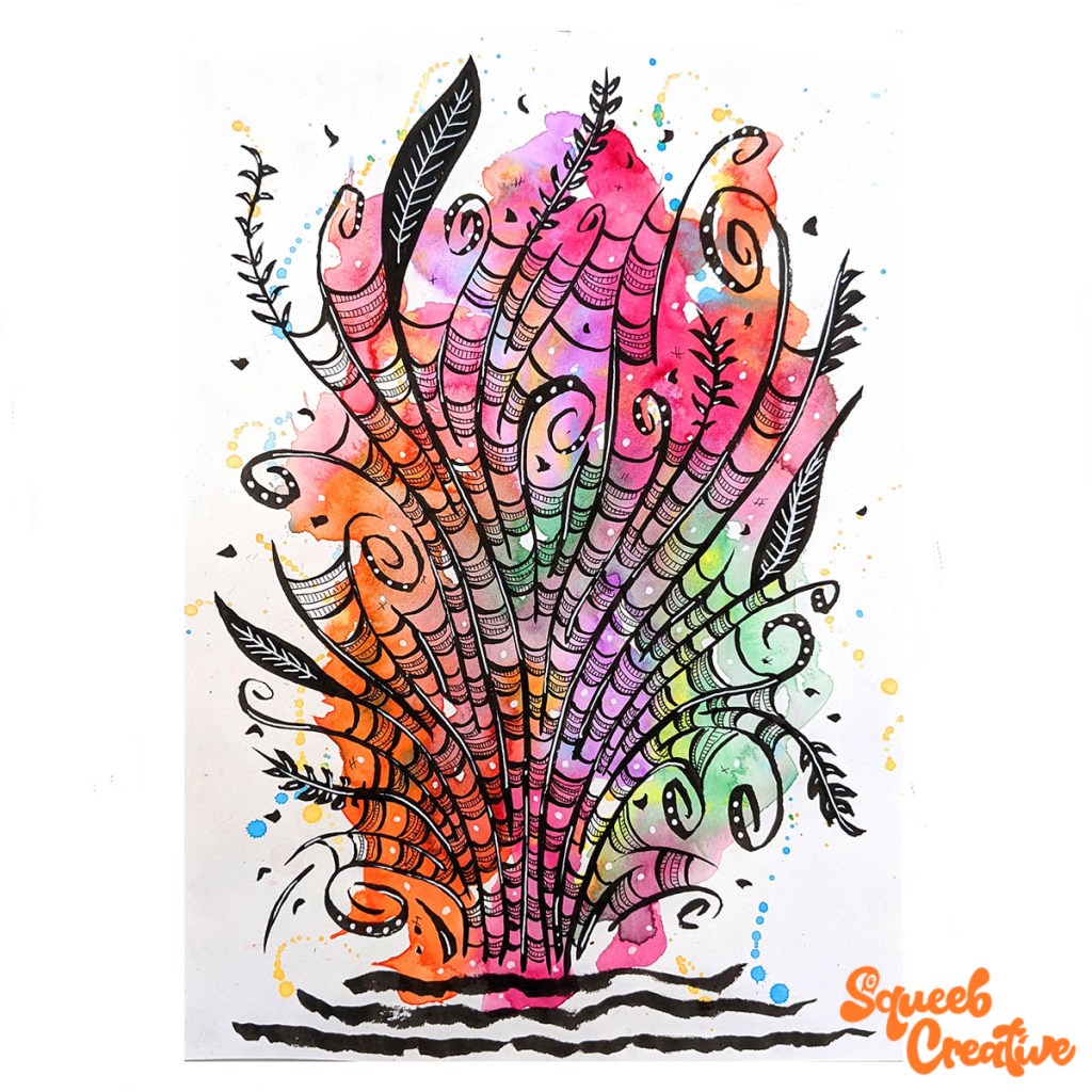 Watercolour and Ink Abstract Art Painting by Squeeb Creative