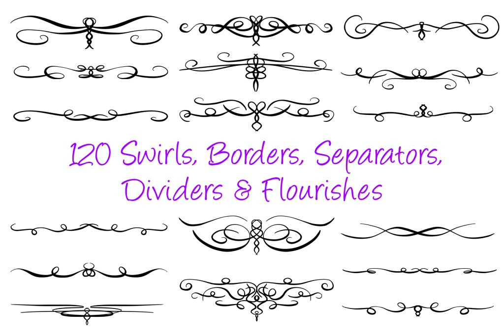 120 Swirl Borders Separator Dividers _ Flourishes Collection by Squeeb Creative