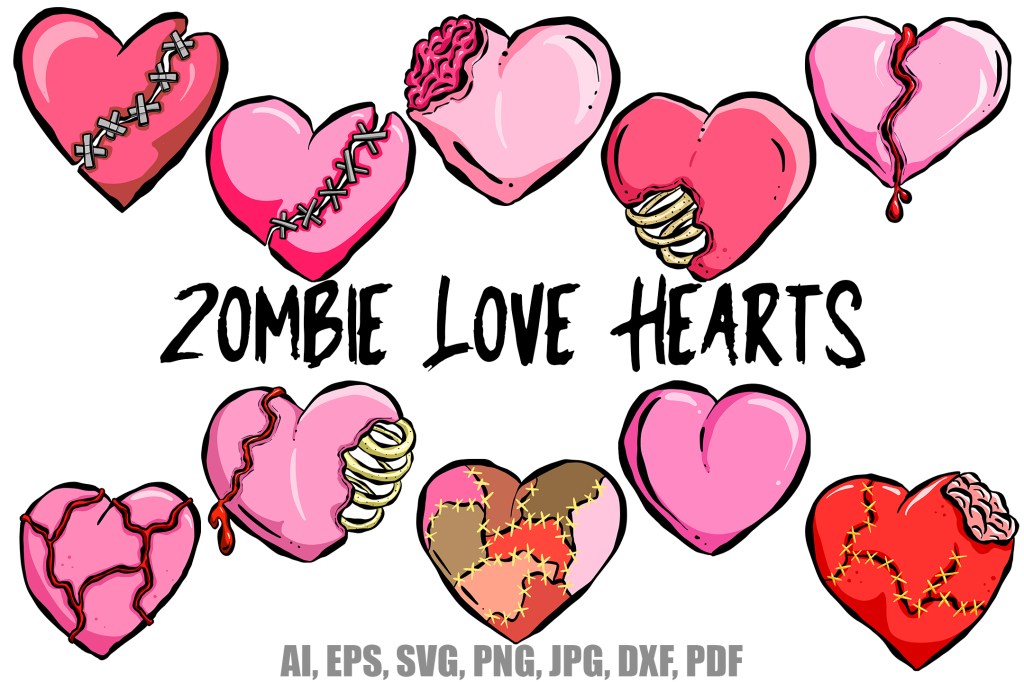 The Undead Zombie Hearts Cartoon Logo Collection pink valentines by Squeeb Creative