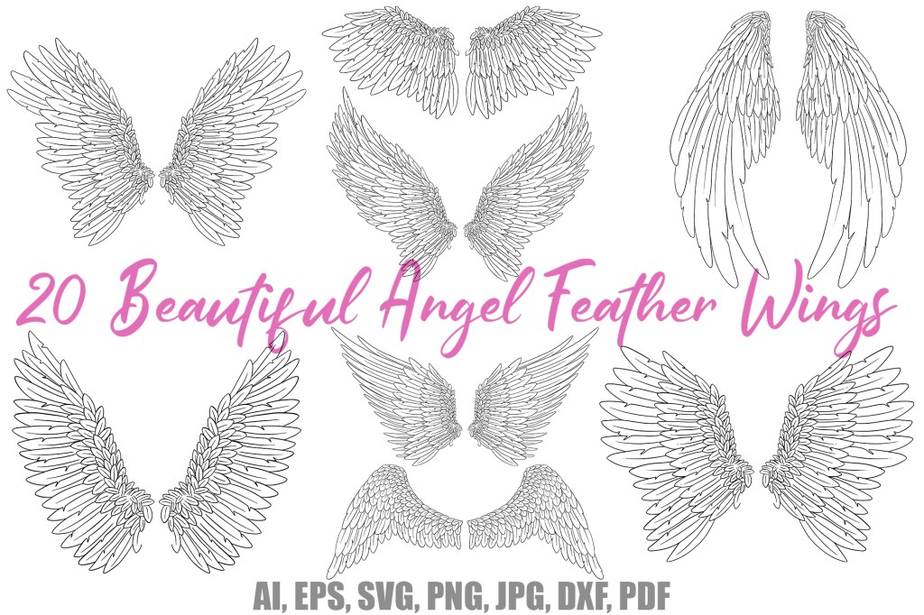 20 Angel Feather Wing Illustration Download Bundle by Squeeb Creative
