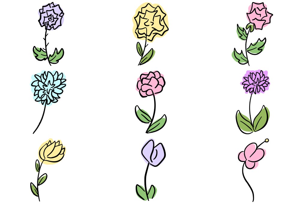 50 Tulip Rose Flower Line Art Collection Doodles by Squeeb Creative