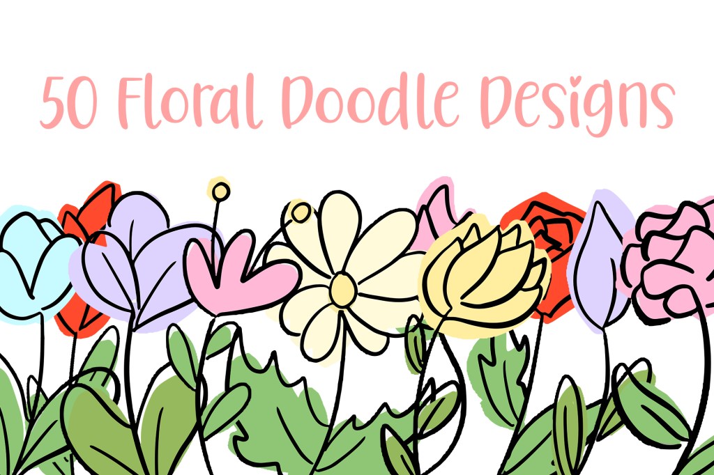 50 Tulip Rose Flower Line Art Collection Doodles by Squeeb Creative