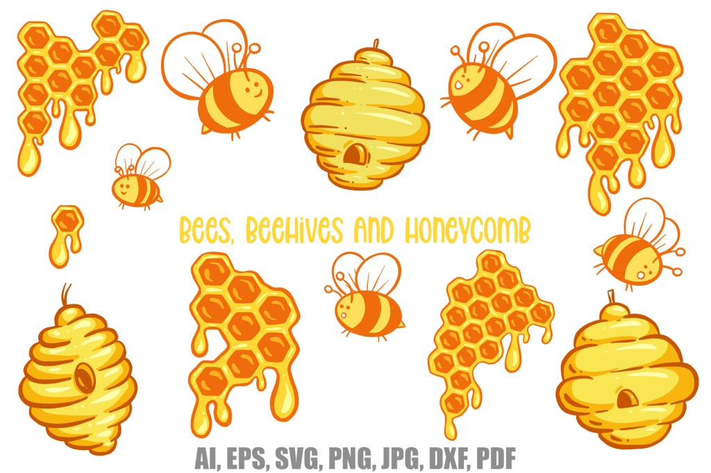Bees Beehive and Honeycomb Cute Illustration SVG PNG Sticker 