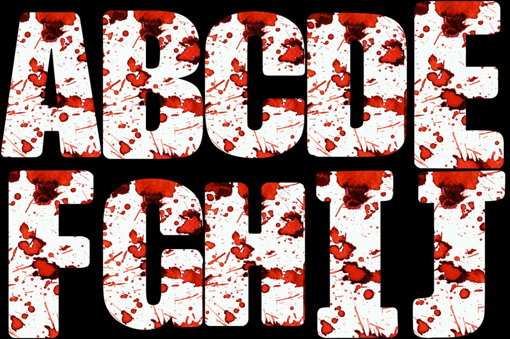 Blood Splatter Typography Font Letter Design for Halloween by Squeeb Creative