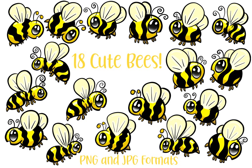 Cute Bees Cartoon Illustration Collection Stickers PNG by Squeeb Creative