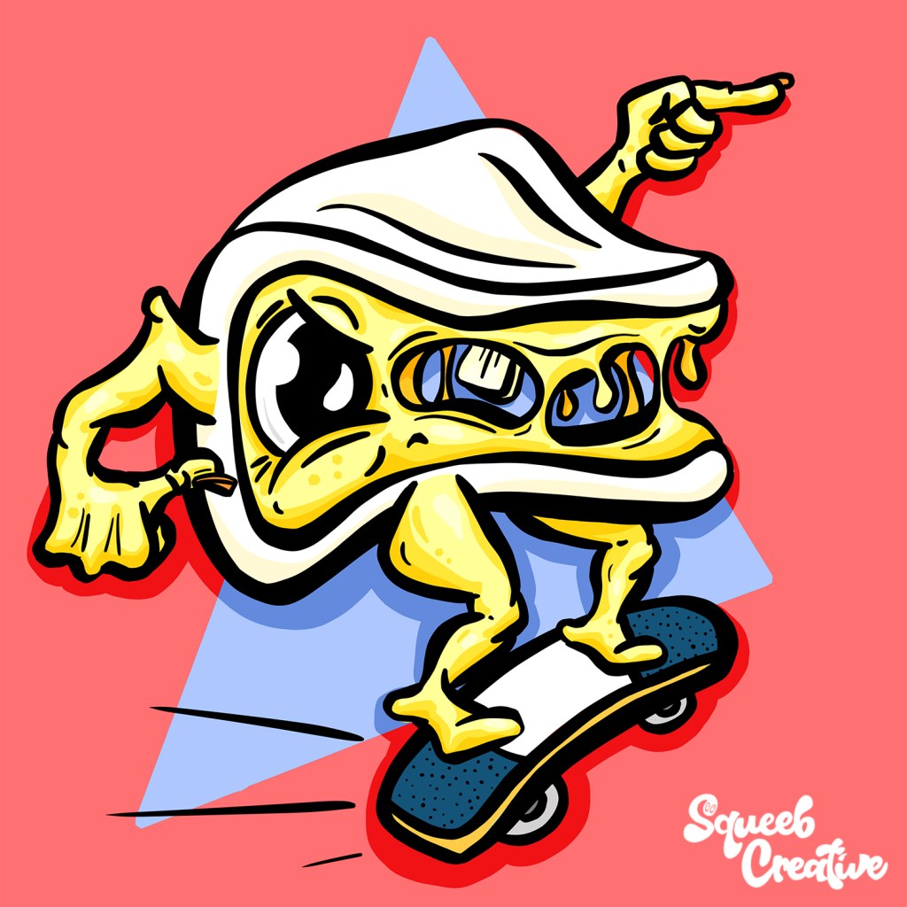 Cheesy Love - The Skateboarding Brie Cheese Cartoon by Squeeb Creative