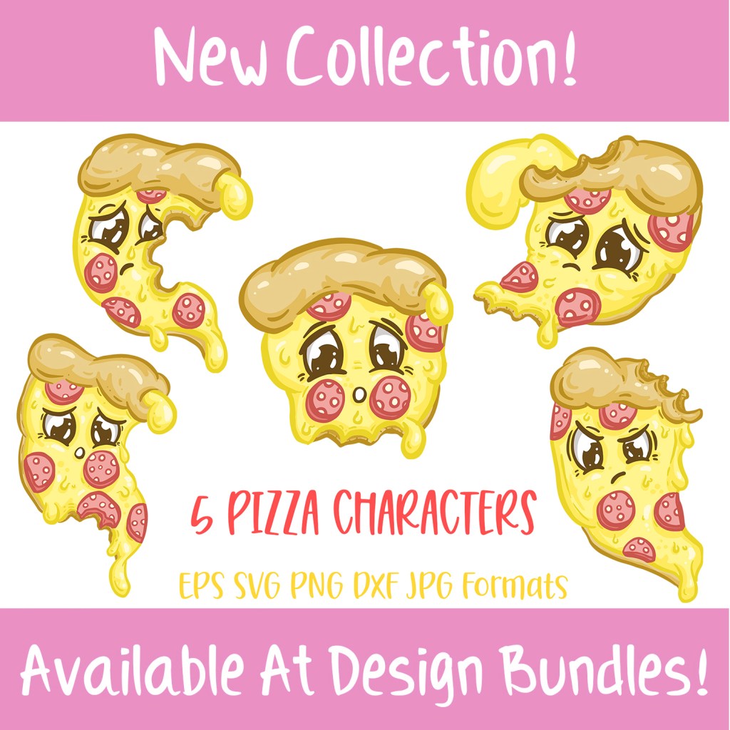 Cartoon Pizza Slice Sticker and Logo Designs by Squeeb Creative