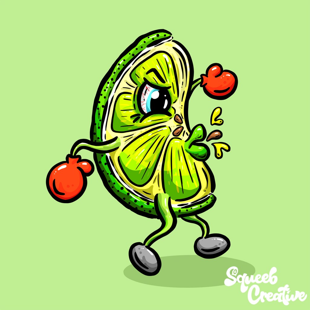Mean Old Lime, Spits All The Time Illustration Cartoon by Squeeb Creative