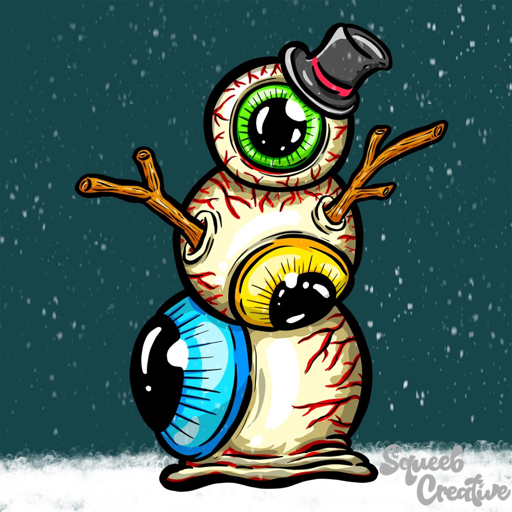 Eyeball Snowman Freaky Weird Art Eyes Illustration Cartoon by squeeb creative