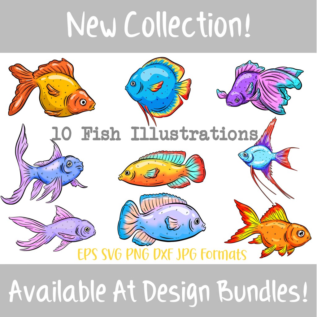 10 Fish Colour Cartoon Illustration Collection by Squeeb Creative
