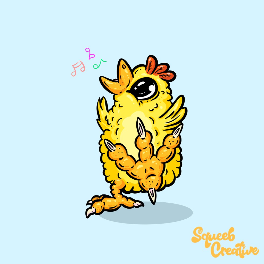 Dancing Spring Chicken Chick Cartoon Character by Squeeb Creative