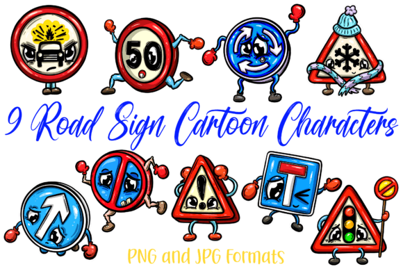 Cute Road Traffic Sign Cartoon&nbsp;Characters