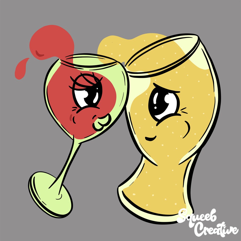 Alcohol Beer and Wine Love Mascot Cartoon Drunk by Squeeb Creative