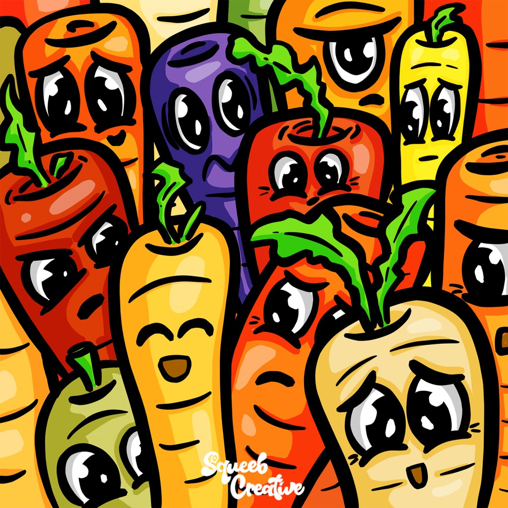 Carrots Many Colorful Carrots Cartoon Illustration by Squeeb Creative