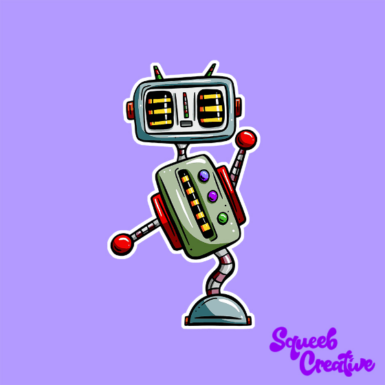 Cartoon Robot Characters Dancing by Squeeb Creative