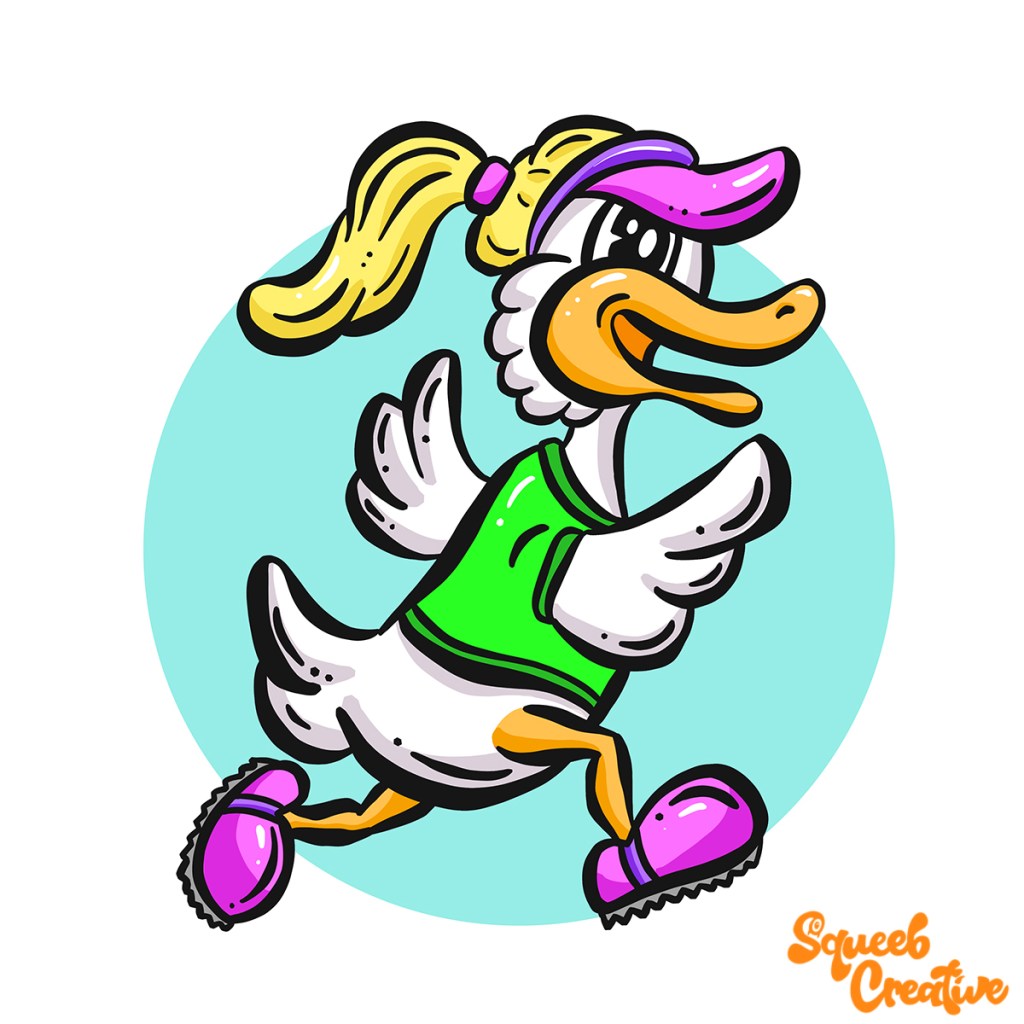 Quackers Old Duck With Pluck Cartoon Illustration Logo Mascot Squeeb Creative