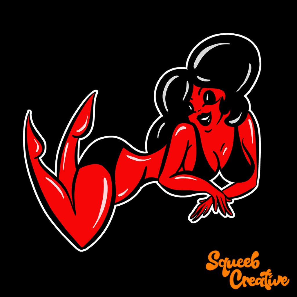 Sexy She Red Devil Woman Cartoon Illustration Logo Squeeb Creative