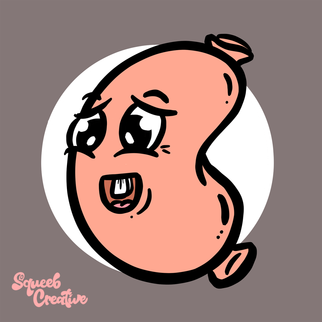 Smiling Weenie Sausage Mascot Cartoon Character by Squeeb CReative