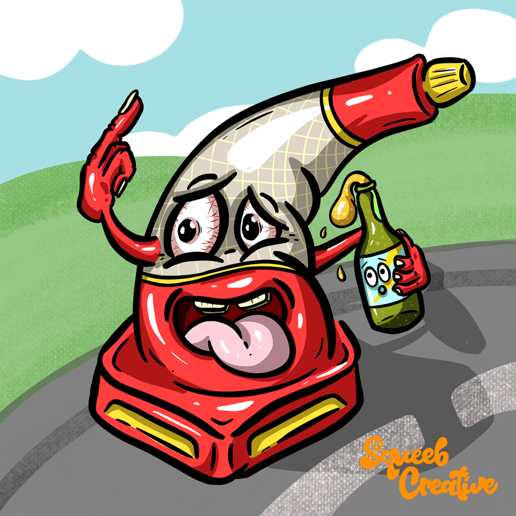 Traffic Cone Drunk and Swearing Middle Finger Cartoon Character By Squeeb Creative