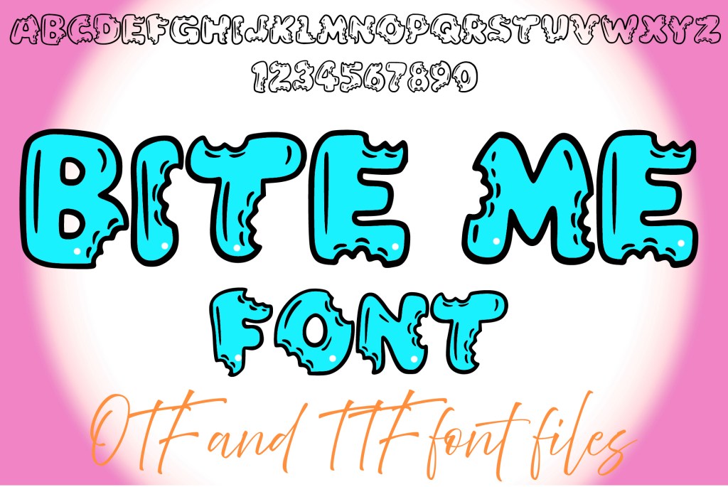 Bite Me Lettering ABC Text Font Bitten Alphabet OTF Illustration by Squeeb Creative