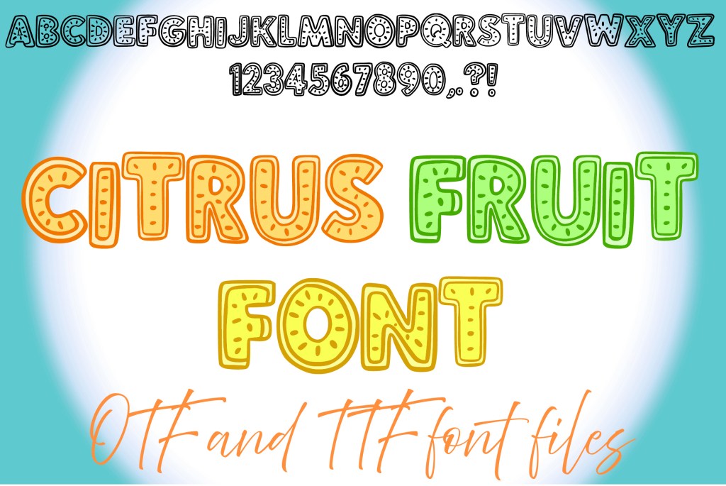 Citrus Fruit Alphabet Lettering ABC Text Font Juicy Typeface OTF Illustration by Squeeb Creative social