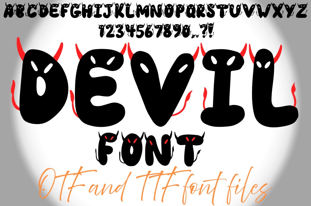 Devil Horns Typeface Lettering ABC Text Font Halloween OTF Illustration by Squeeb Creative social