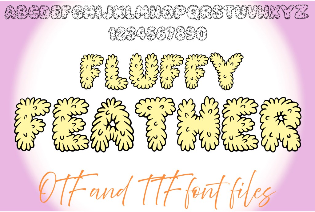Fluffy Feather Lettering ABC Text Font Furry Alphabet OTF Type Illustration social