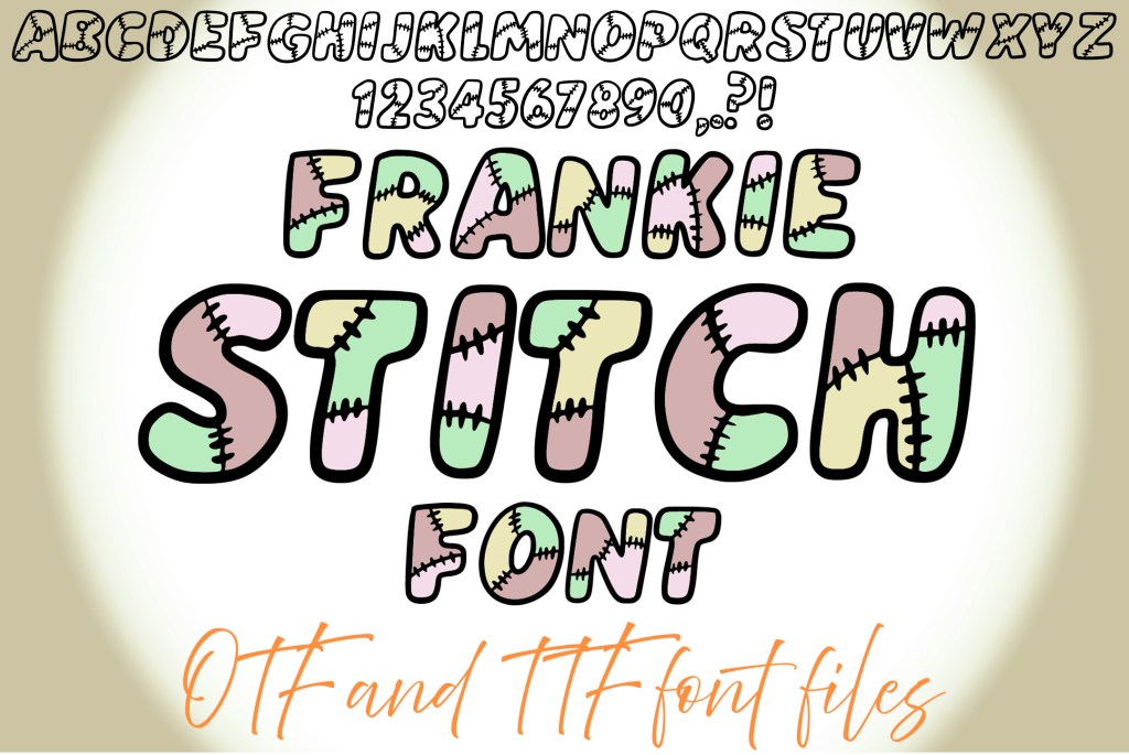 Frankie Stitch Lettering ABC Text Font Typeface Halloween OTF Illustration by Squeeb Creative etsy