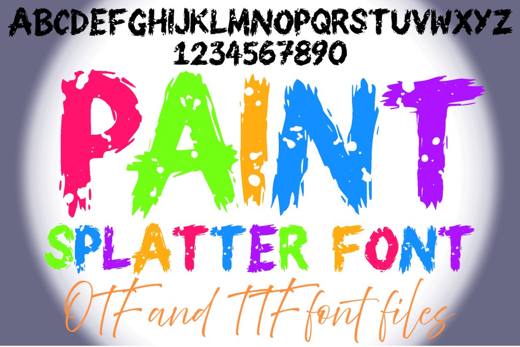 Paint Splatters Alphabet Lettering ABC Text Font brush Typeface OTF Illustration by Squeeb Creative socal