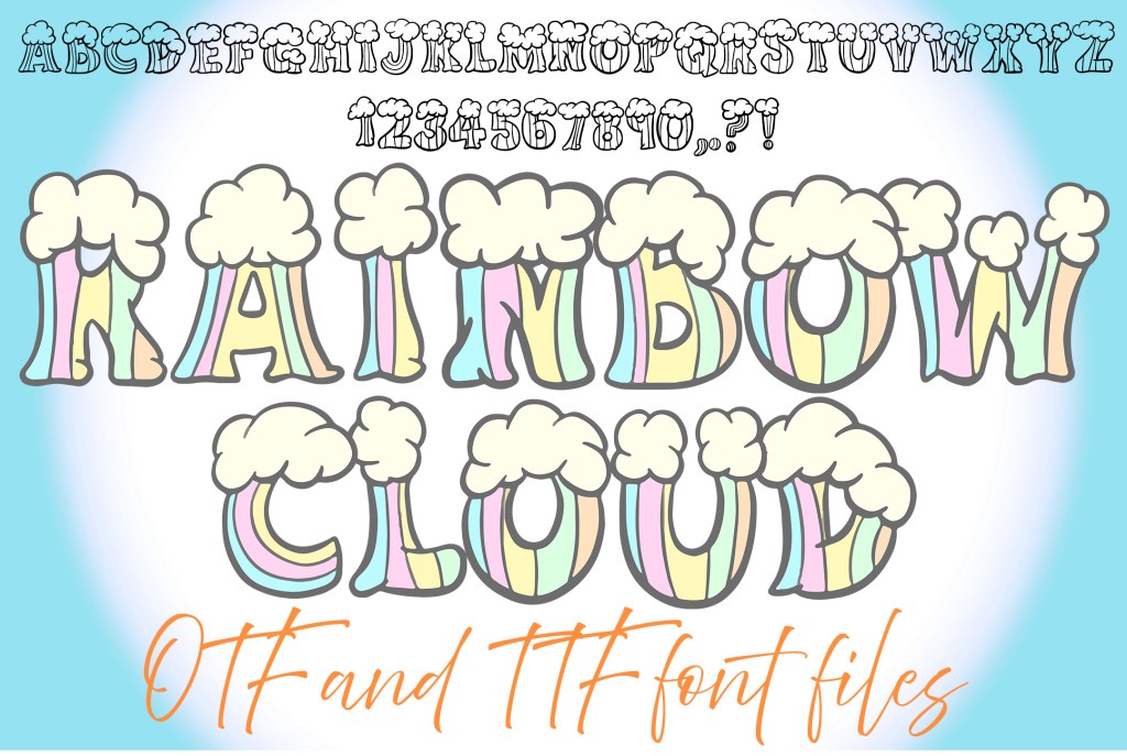 Rainbow Cloud Typeface Lettering ABC Text Font Halloween OTF Illustration by Squeeb Creative social