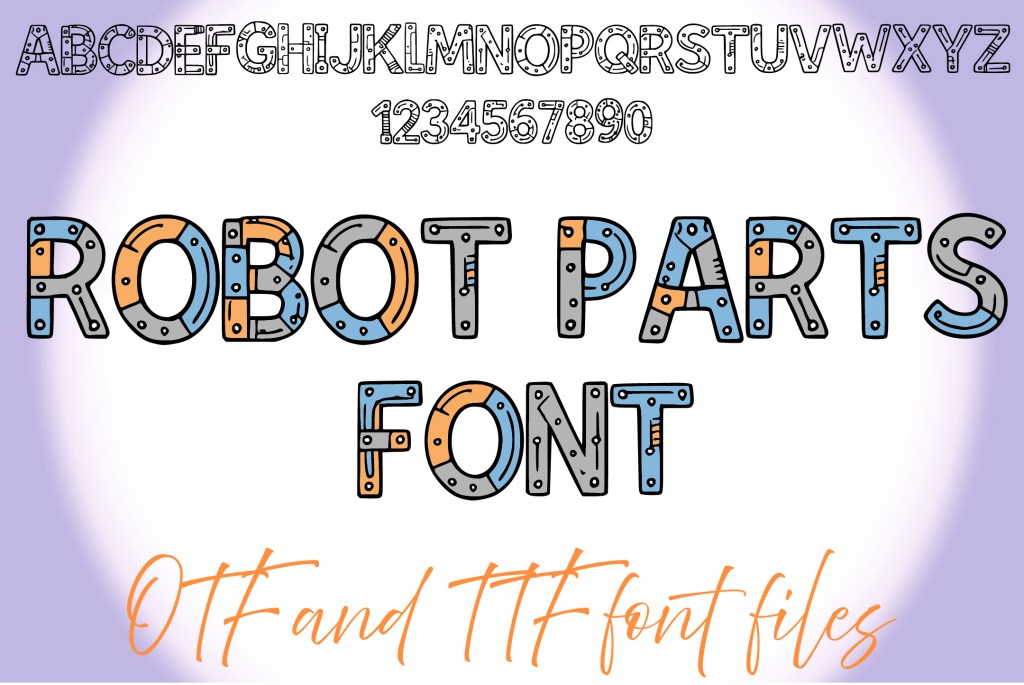 Robot Parts Lettering ABC Text Font Alphabet OTF Type Illustration by Squeeb Creative social