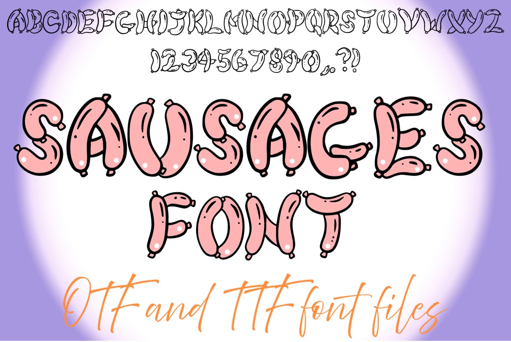 Sausages Typeface Lettering ABC Text Font Banger Wurst OTF Illustration by Squeeb Creative social