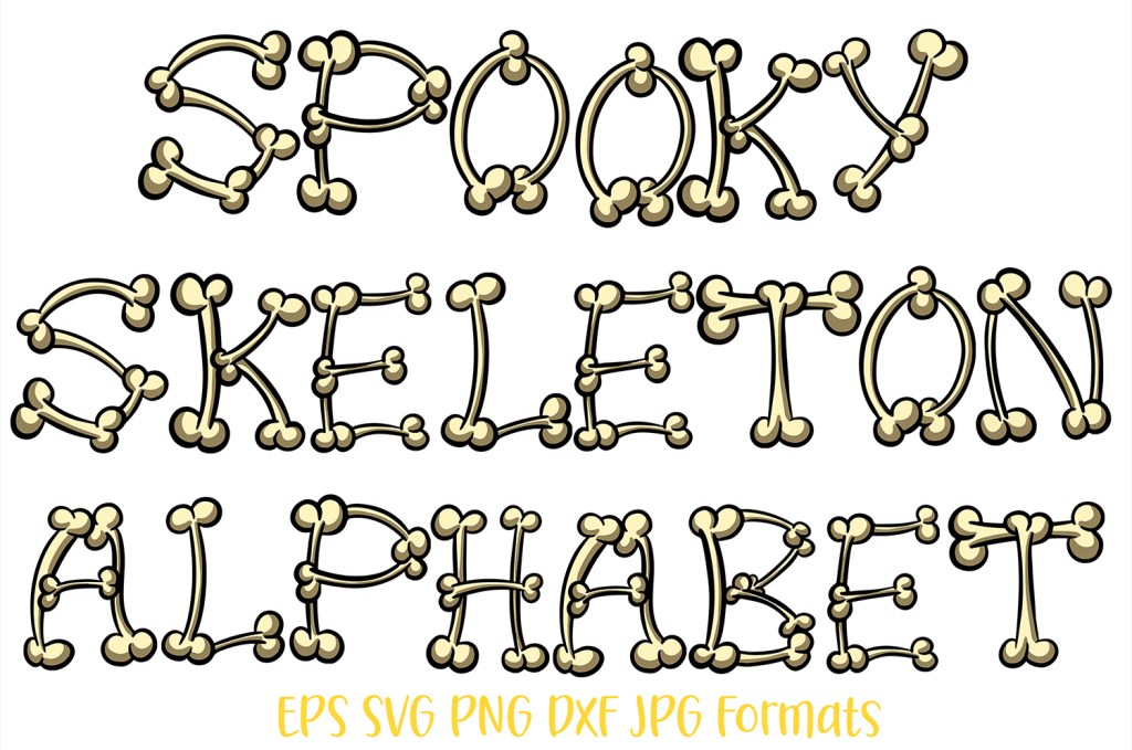 Skeleton Bones Font Letter Alphabet Font Cartoon by Squeeb Creative for Halloween social