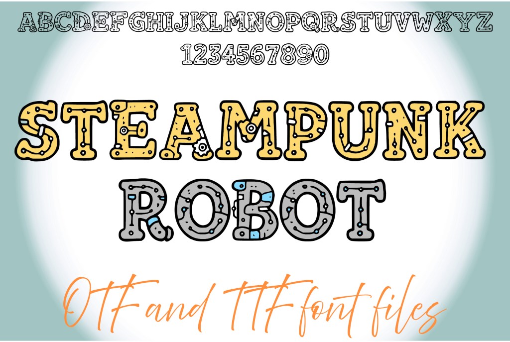 Steampunk Robot Lettering ABC Text Font Alphabet OTF Type Illustration by Squeeb Creative social