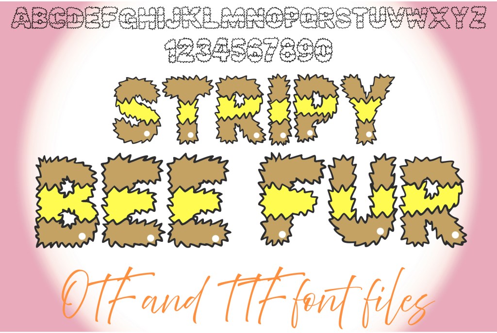 Stripy Bee Fur Lettering ABC Text Font Alphabet OTF Type Illustration social