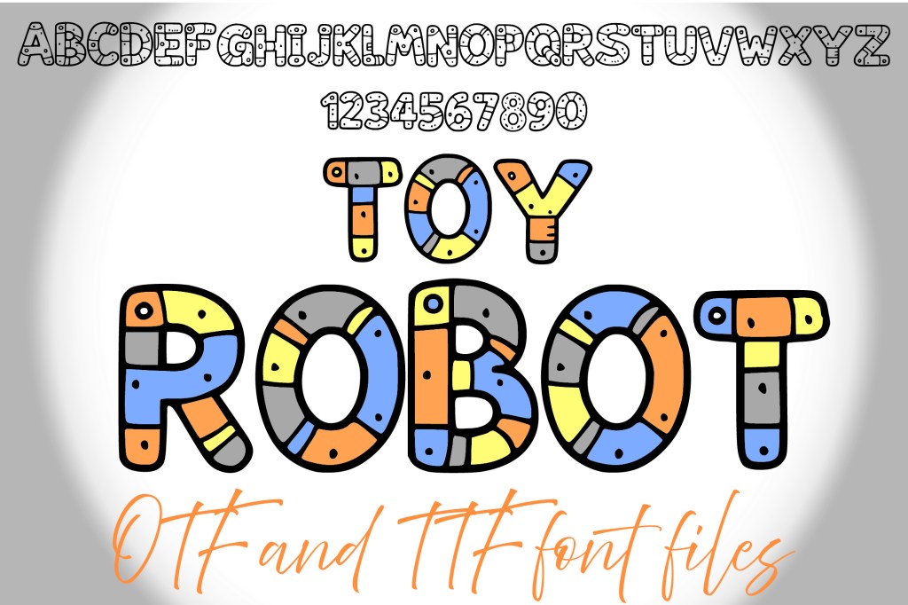 Toy Robot Lettering ABC Text Font Alphabet OTF Type Illustration by Squeeb Creative social