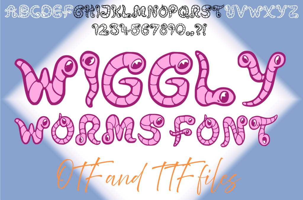 Wiggly Worm Typeface OTF TTF Font Cartoon by Squeeb Creative social