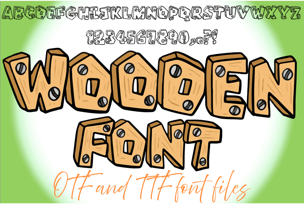 Wooden Wood Typeface Lettering ABC Text Font Screw OTF Illustration by Squeeb Creative social