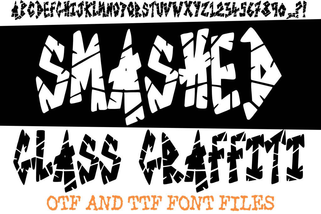 Smashed Glass Graffiti Alphabet Lettering ABC Text Font OTF by Squeeb Creative