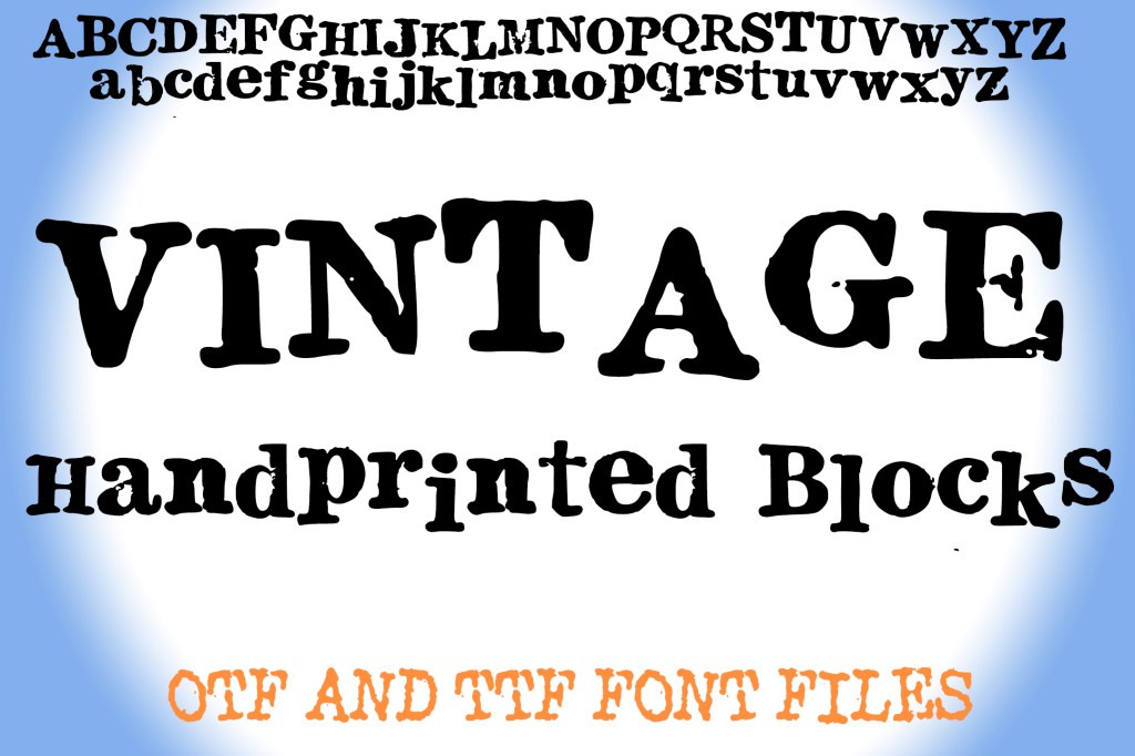 Vintage Handprinted Blocks Lettering ABC Font Typography Text by Squeeb Creative